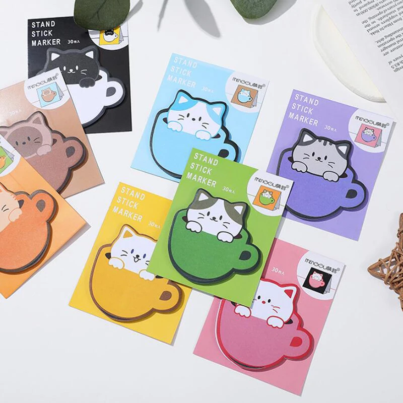 30sheets Kawaii Sticky Notes DIY Planner Journal Index Stickers Cartoon Cats Memo Pads Label Tags Korean Stationery Office