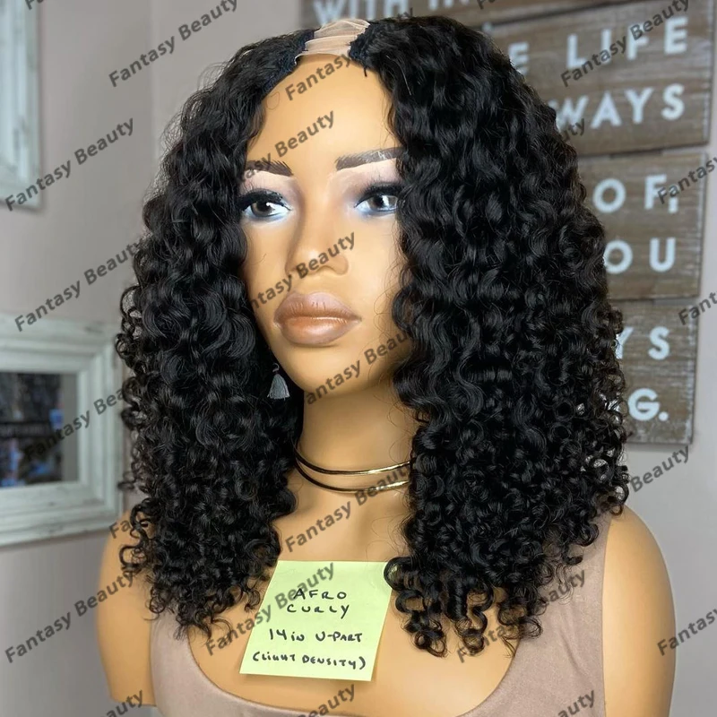 Jet Black Water Curly Human Hair 1x4 Middle U Part Wigs for Black Women Glueless 200Density Full Machine Made Opening U Part Wig