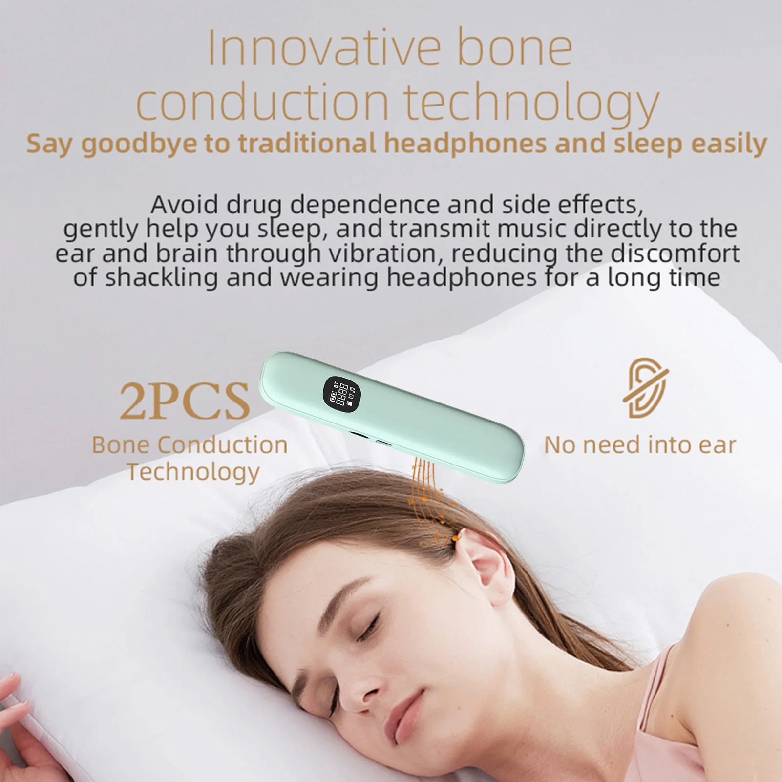 수면용 베개 아래 BT 스피커, LED 디스플레이 휴대용 골전도 스피커, 스테레오 베이스, 400mAh, 여행, 가정 및 휴식용