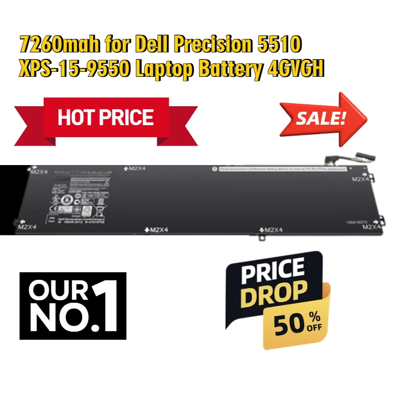

7260mah for Dell Precision 5510 XPS-15-9550 Laptop Battery 4GVGH