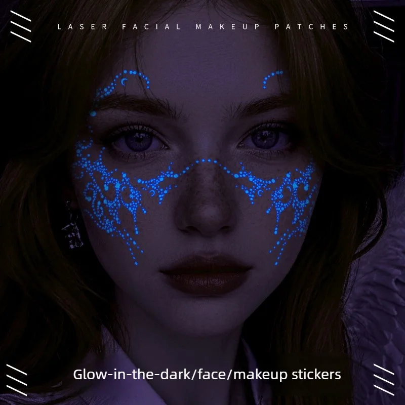 Halloween Face Stickers Three Color Luminous Tattoo Stickers Fluorescent Powder Lightning Pattern Face Stickers For Cos Party