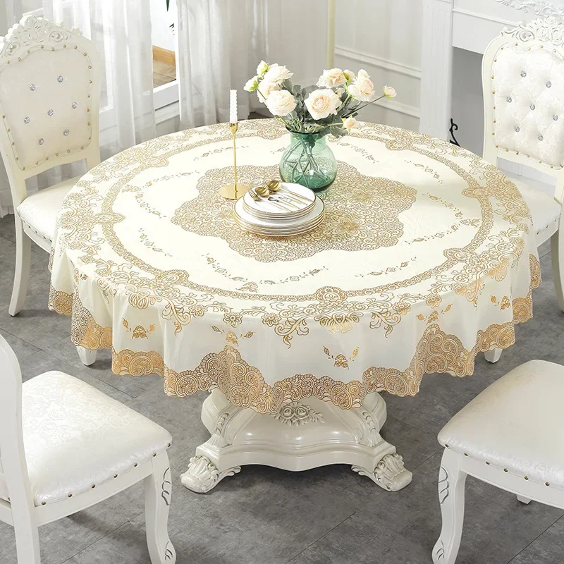 PVC Tablecloth, Round Tablecloth, Waterproof, Iron-resistant, and Washable, Hotel Household Dining Table Mat and Tablecloth