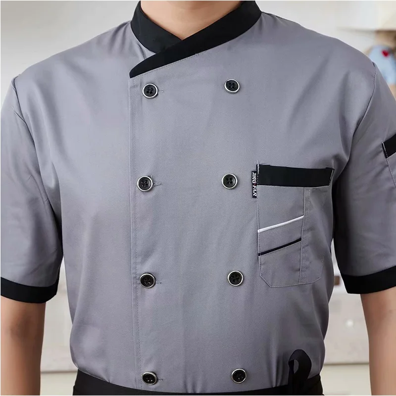 1 pièces logo personnalisé Chef veste restauration restauration Restaurant Chef vestes à manches courtes unisexe chemise conception gratuite taille M-4XL