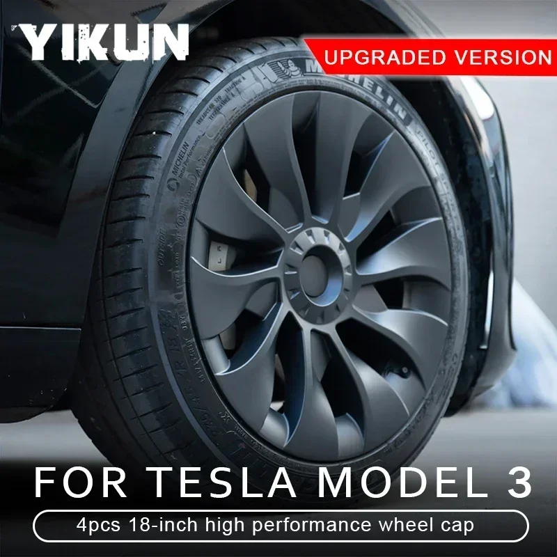 4PCS HubCap Car Replacement Performance Wheel Cover Cap Automobile Full Rim Cover Kits Part for Tesla Model 3 18 Inch 2018-2023