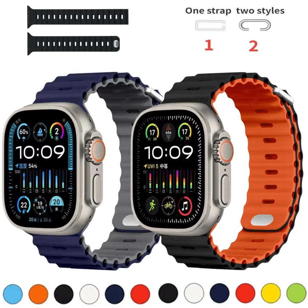 Ocean Silicone Strap for Apple Watch Ultra 49mm/10 46mm 42mm/9 8 7 45mm 41mm Fashion replace wristband iWatch 6 5 4 SE 44mm 40mm