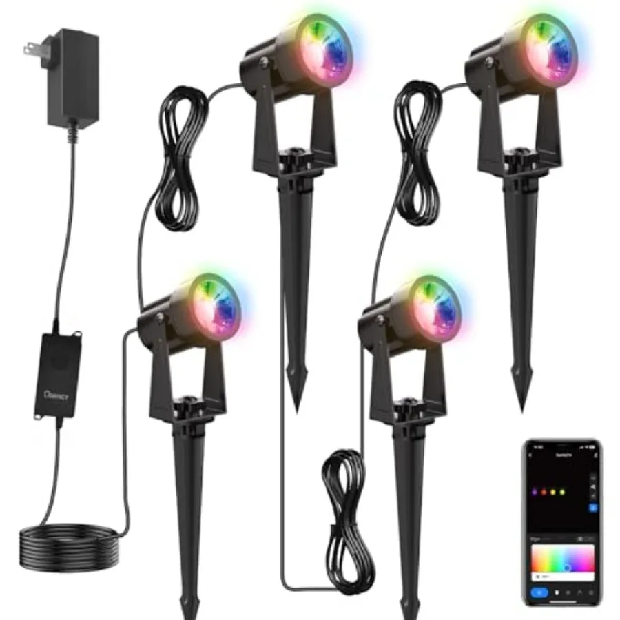 

Spotlight Outdoor Smart Low Voltage Landscape Lights 4 Pack 40Ft Spot Lights IP65 Waterproof RGBW Color Changing Spotlights for
