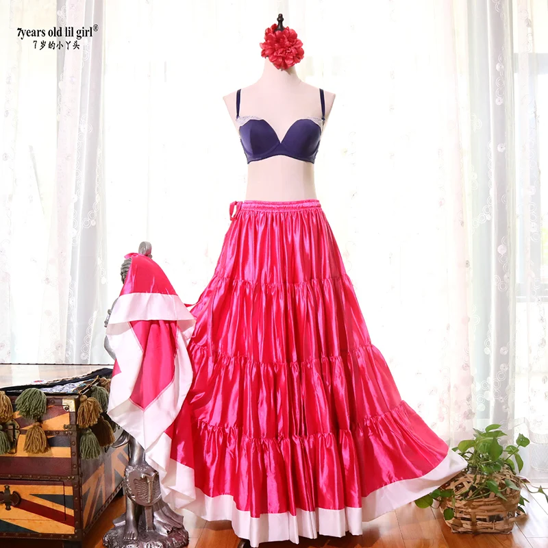 20Yard 4 abgestufte Grad Satin Rock Bauchtanz Zigeuner Rock Tribal Flamenco Full Skirt8ex17