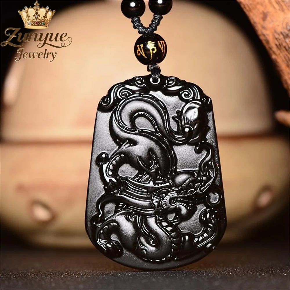 

Natural Obsidian Twelve Zodiac Dragon Pendant Luxury Quality Fashion Jewelry Exquisite Charms High-grade Holiday Gifts Souvenir