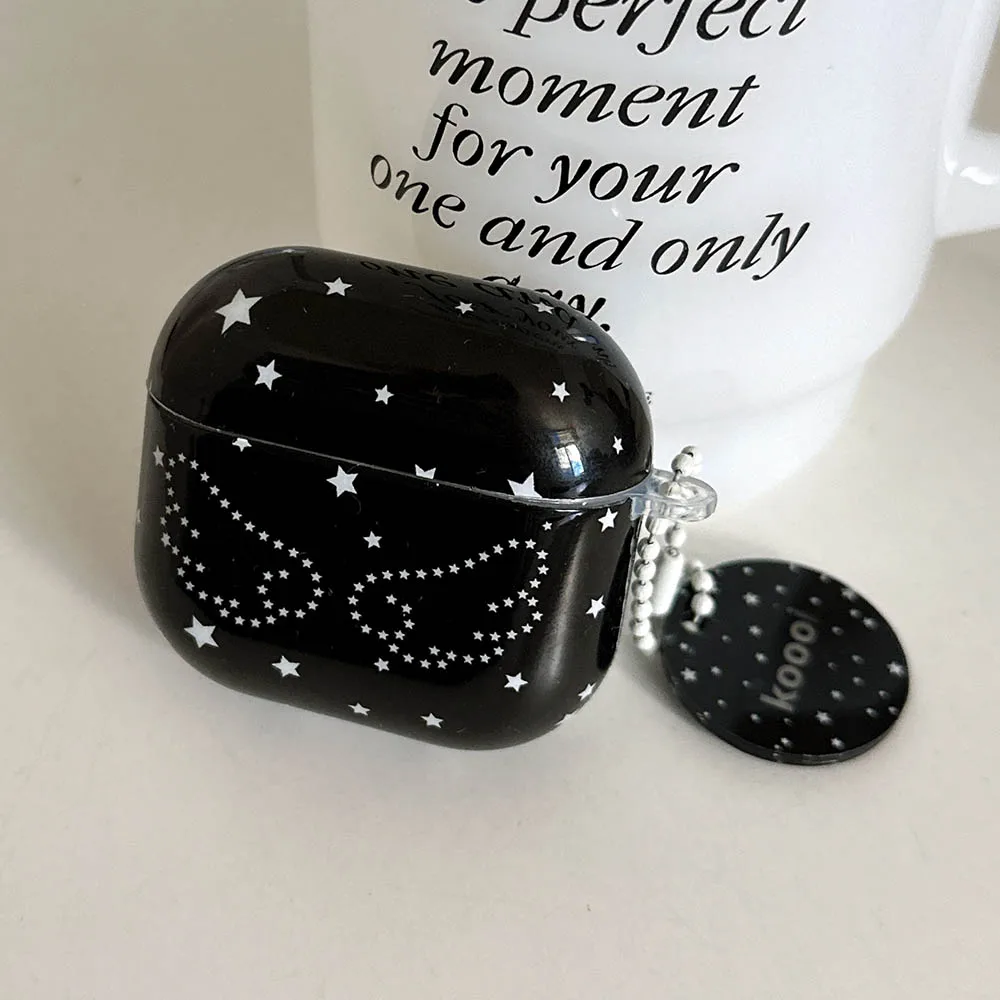 حافظة سماعة أذن ناعمة سوداء لهاتف Airpods 4 2024 مع غطاء قلادة على شكل نجوم أجنحة الملاك اللطيفة لأجهزة Airpods Pro 2 1 2 3 Generation