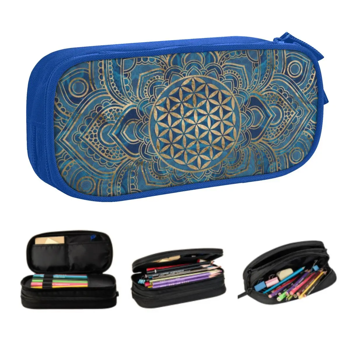 Custom Flower Of Life In Lotus Mandala Korean Pencil Cases Boy Girl Large Storage Buddhism Pencil Box Students Stationery