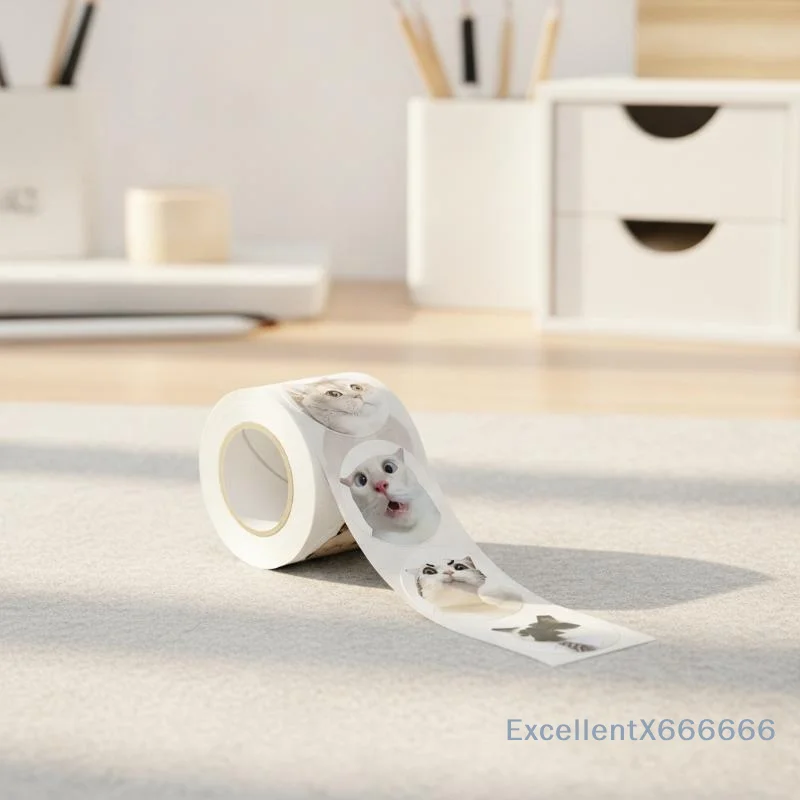 Funny Cat Meme Round Stickers Roll Cute Pet Expression Sealing Label DIY Gift Box Scrapbook Decor Reward Stickers