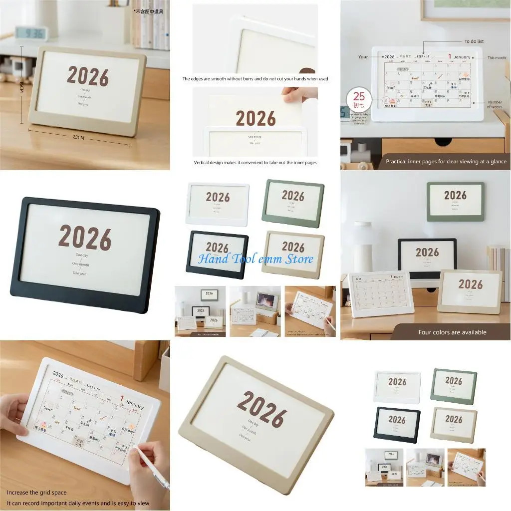 

H37F 2026 Calendar Display Stand With Photo Frame Compartment Adjustable Tilt Mechanism Double Function Office Accessory