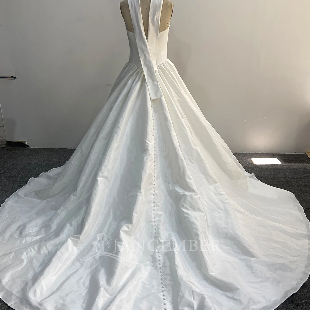 Elegant Wedding Dresses for Bride Satin Sleeveless A Line Bridal Gowns Bohemian Vestido De Noiva Sweep Train