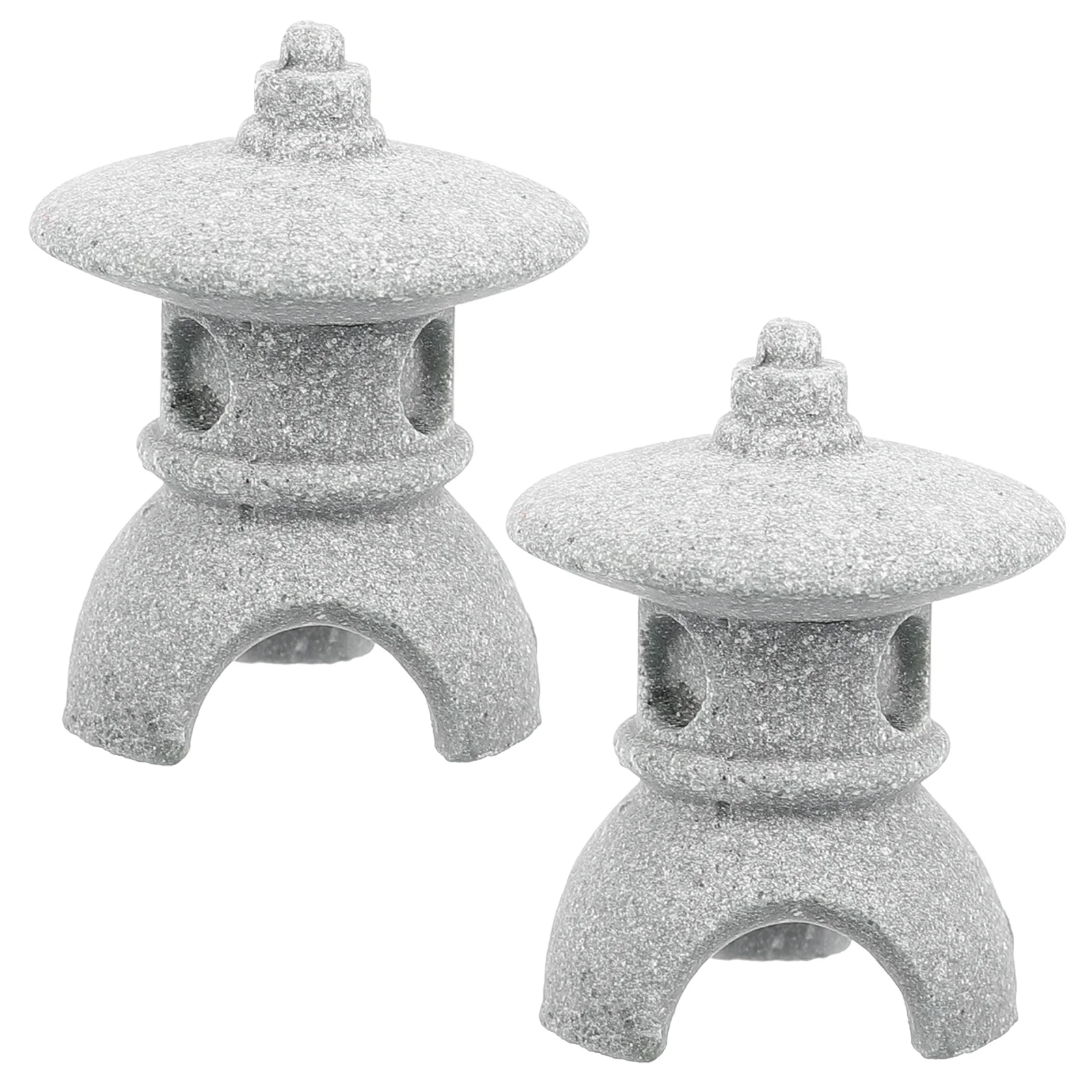 2 Pcs Micro Landscape Decoration Miniature Pagoda Small Garden Model Japanese Statue for Sandstone Grey