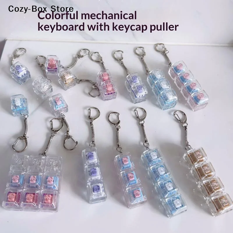 [ZY]1/2/3/4/9 Key Keyboard Crystal Keycap Stress Relief Fingertip Gadget Decompression Keychain Clicker Toy[ZY]