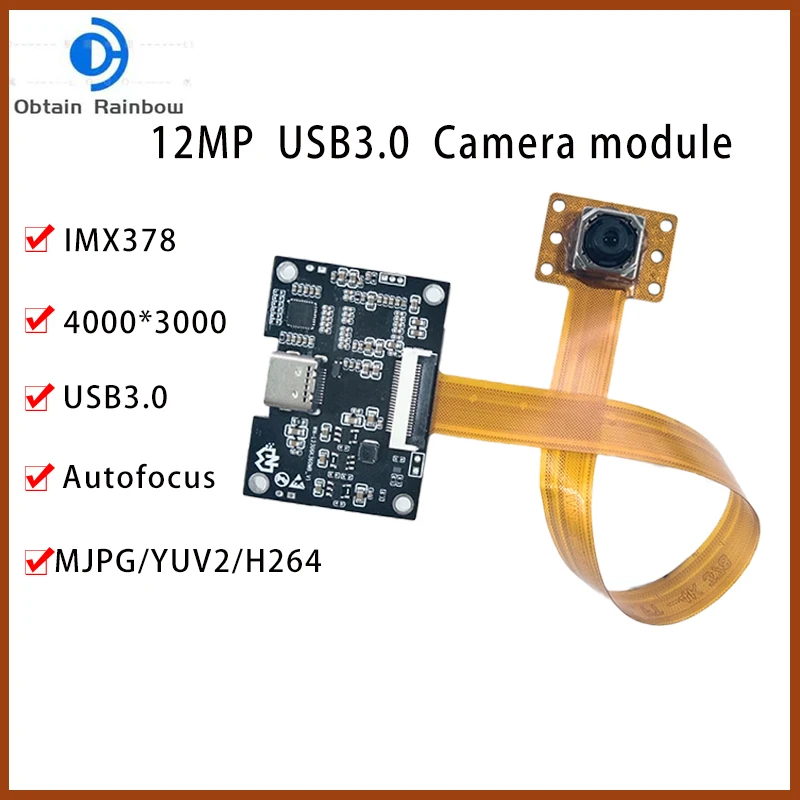 12MP USB3.0 Camera module 4000*3000 AF Face Recognition QR Code Scanning IMX378 CMOS  Supports H264