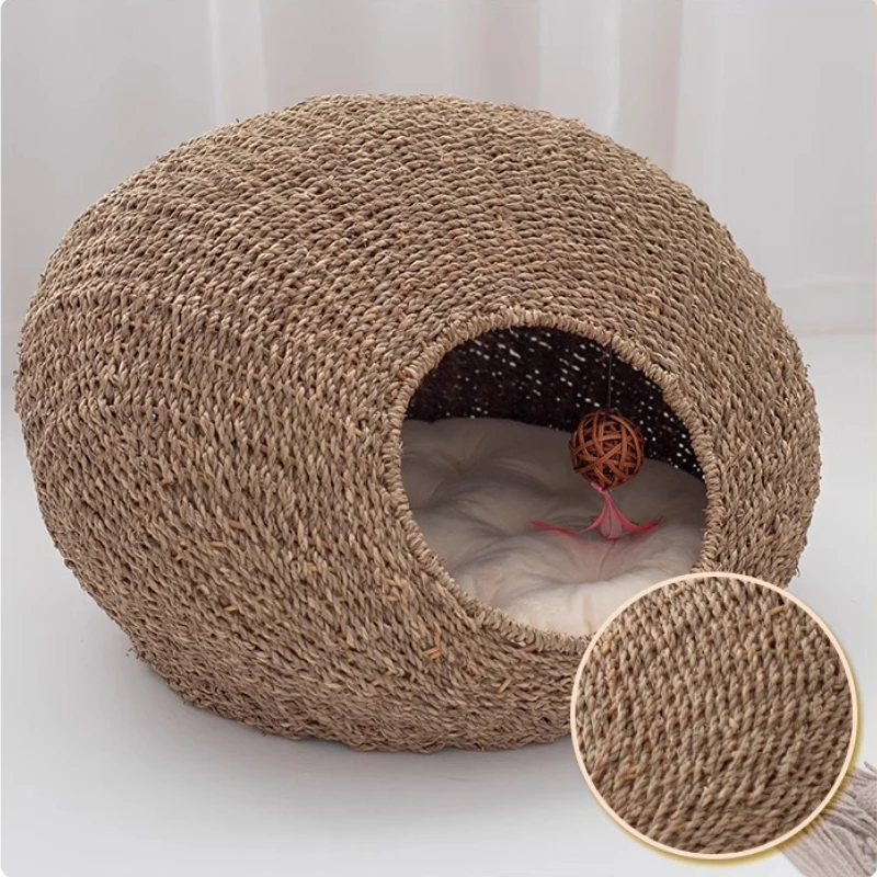 

Seaweed Woven Kitten Bed Wear-Resistant Scratch Cat House Practical Versatile Cat Tent All-Season Available for Pet Furniture