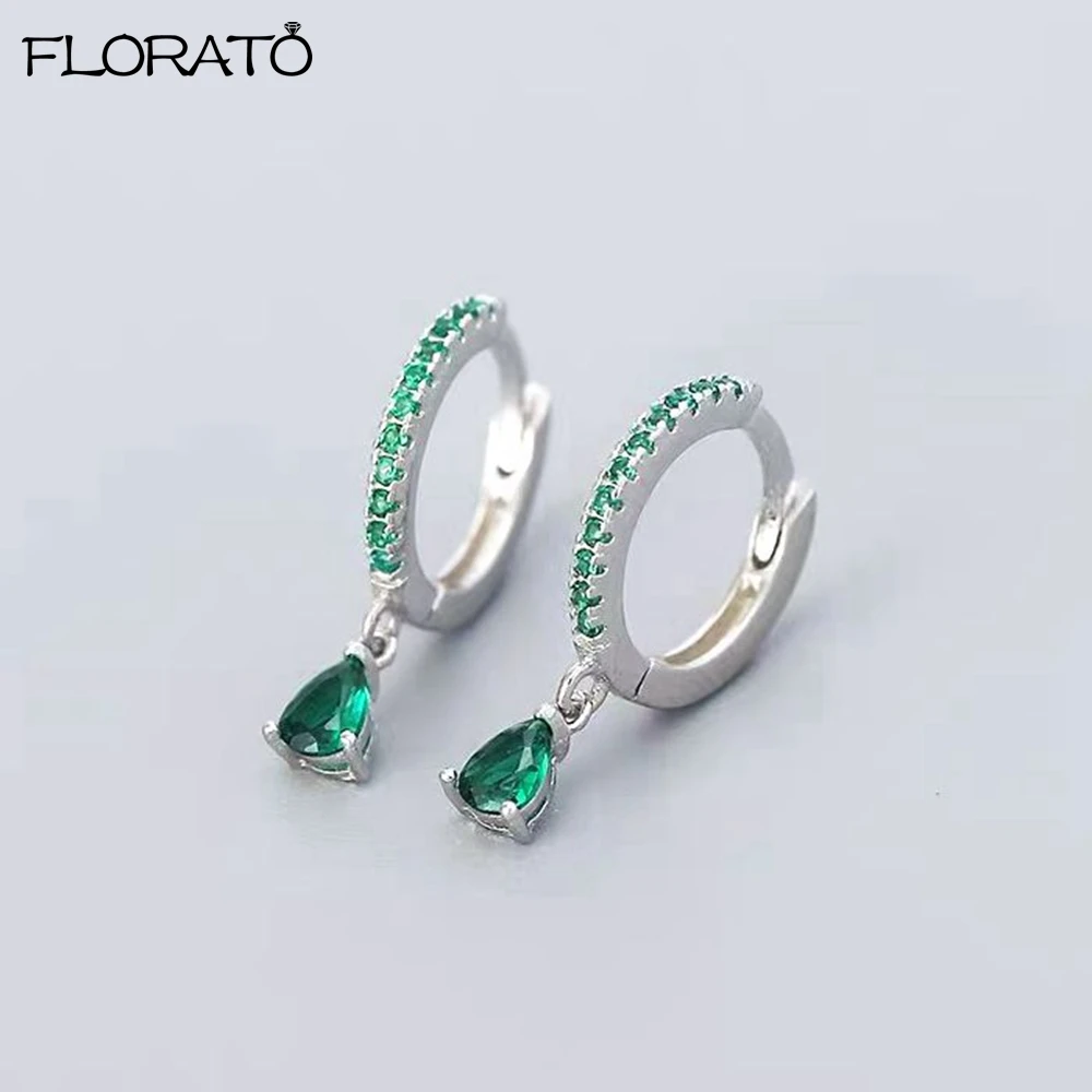 925 Sterling Silver Needle Luxury Green Earrings Trend Small Hoop Earrings for Women Fashion Puncture Jewelry Ear Accessories