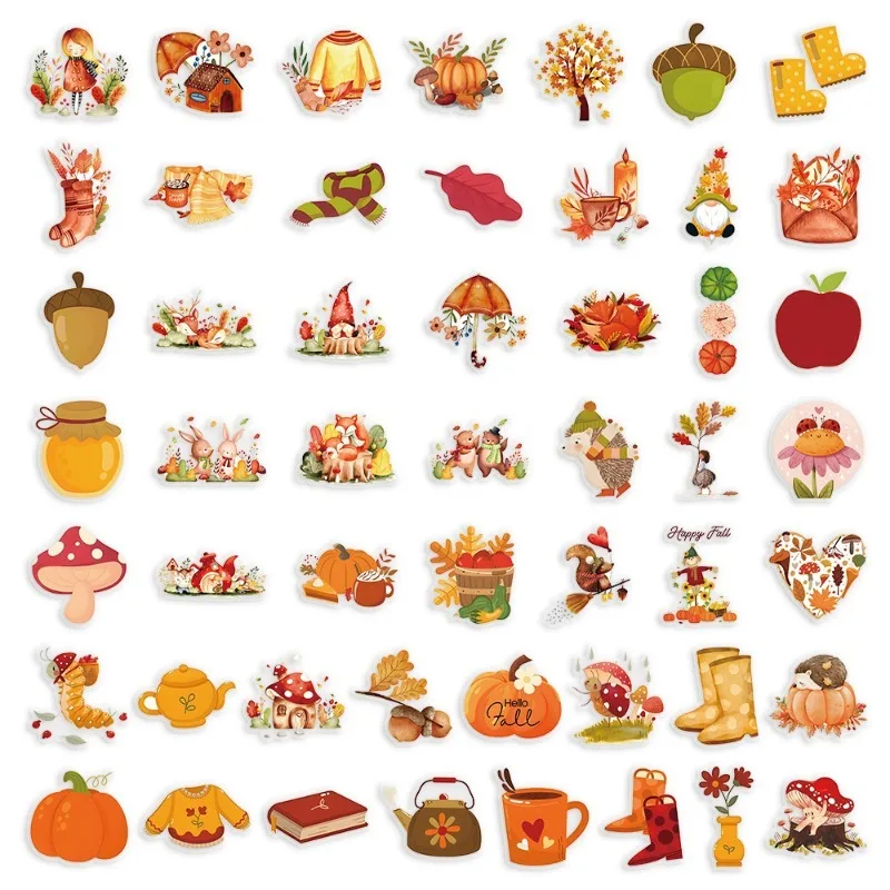 51 Stück Cartoon süße Herbst PET kreative Persönlichkeit Doodle dekorative Aufkleber