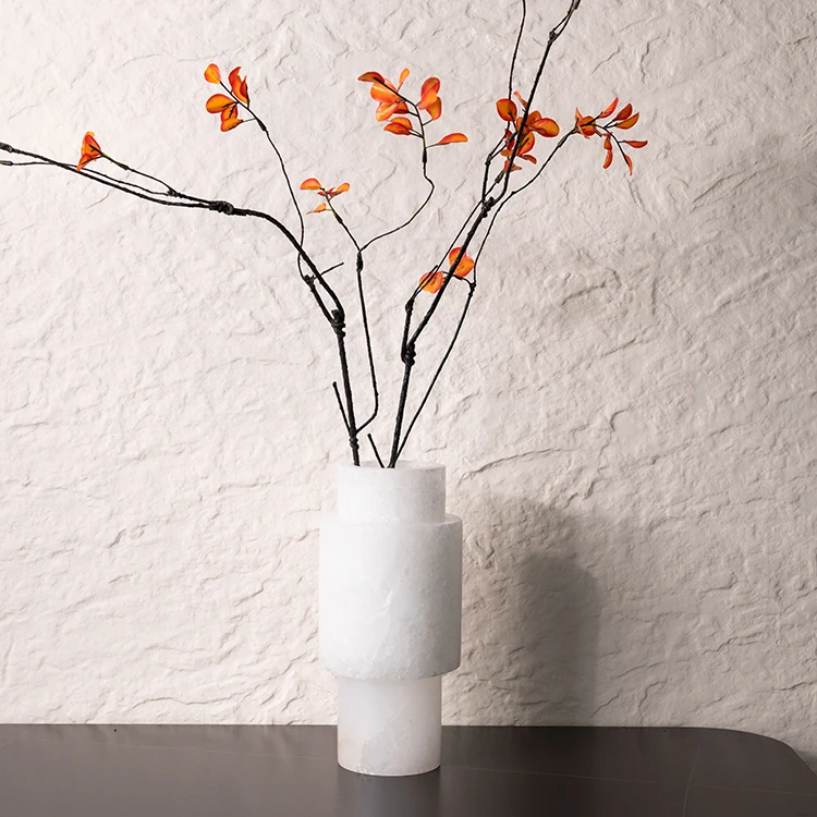 

High-End White Marble Vase Elegant Flower Arrangement Decorative Vessels for Living Room