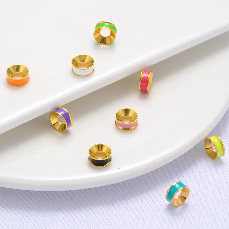 9MM Colorful Enamel Beads Gold Plated Jewelry Making Round Spacer Beads for Women Handmade Bracelets Jewelry Wholesale:VZ304