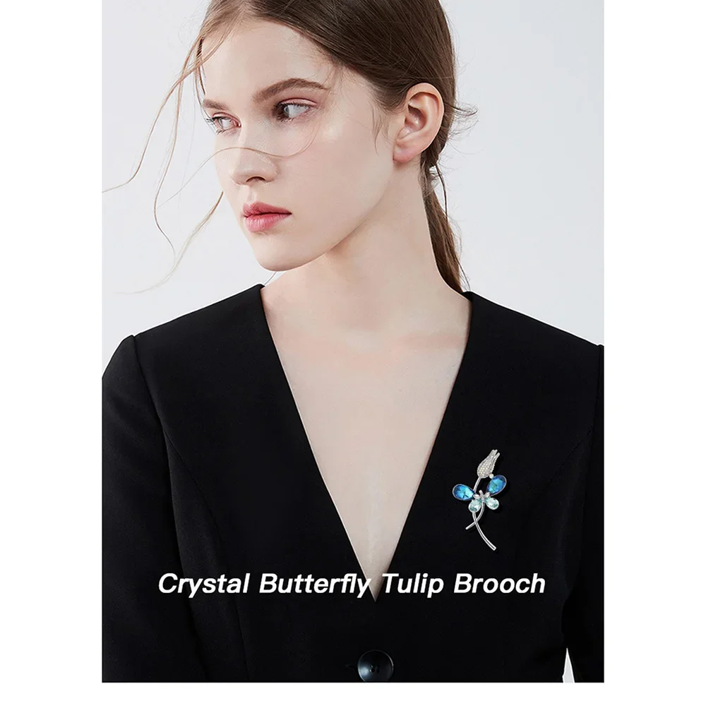 Dielianhua Brooch, New Chinese Style, High-end Temperament, Suit Accessories, Crystal Pin, Niche Design, Party Coat Accessories