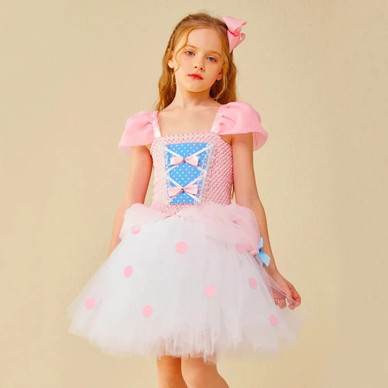 Toy Bo Peep Costume for Girls Birthday Party Dresses Tutu Princess Dress Shepherdess Cosplay Halloween Costume for Kids Clothes image 6