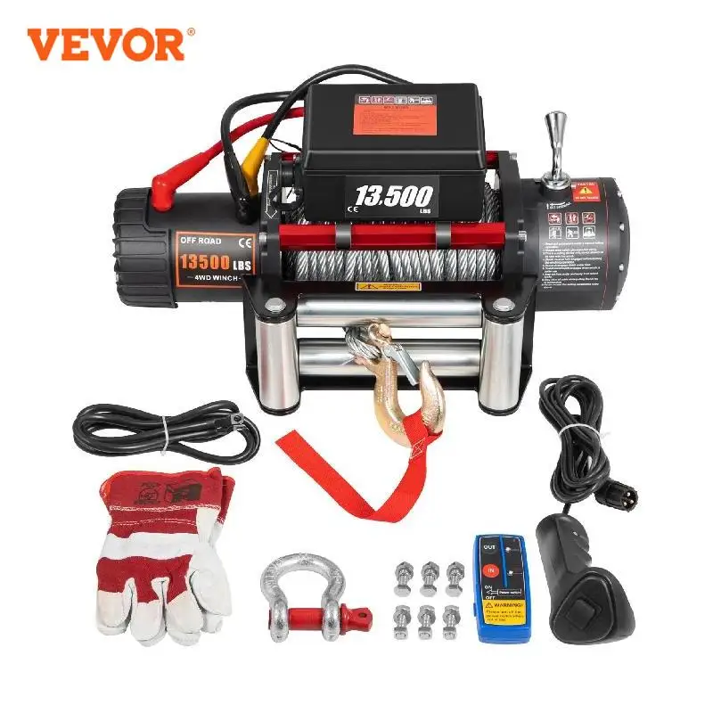 VEVOR 13500LBS 12V Electric Winch for 4X4 92FT Steel Cable Car Trailer Ropes Towing Strap W/ Wireless Control ATV Truck Off Road