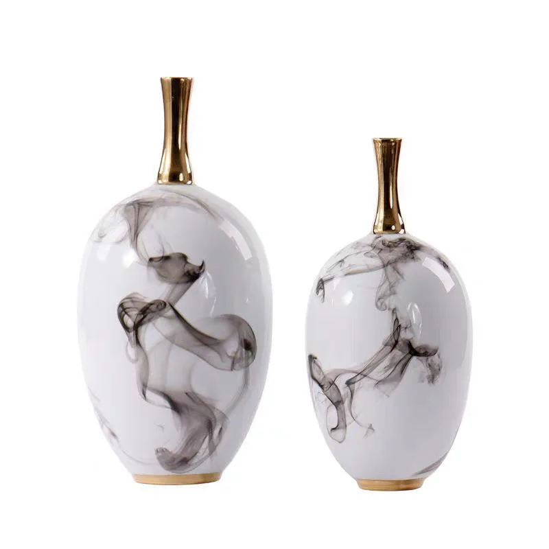 New Chinese ink marble pattern ceramic vase study tea room artistic conception flower arrangement decoration model room ornament