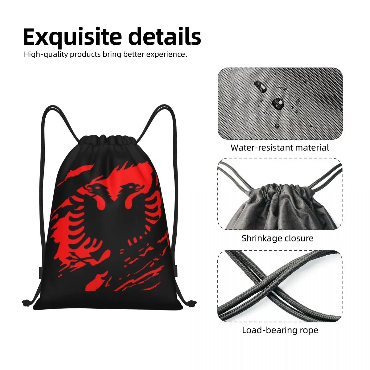 Vintage Flag Of Albania Drawstring Backpack Sports Gym Bag for Men Women Albanian Pride Training Sackpack