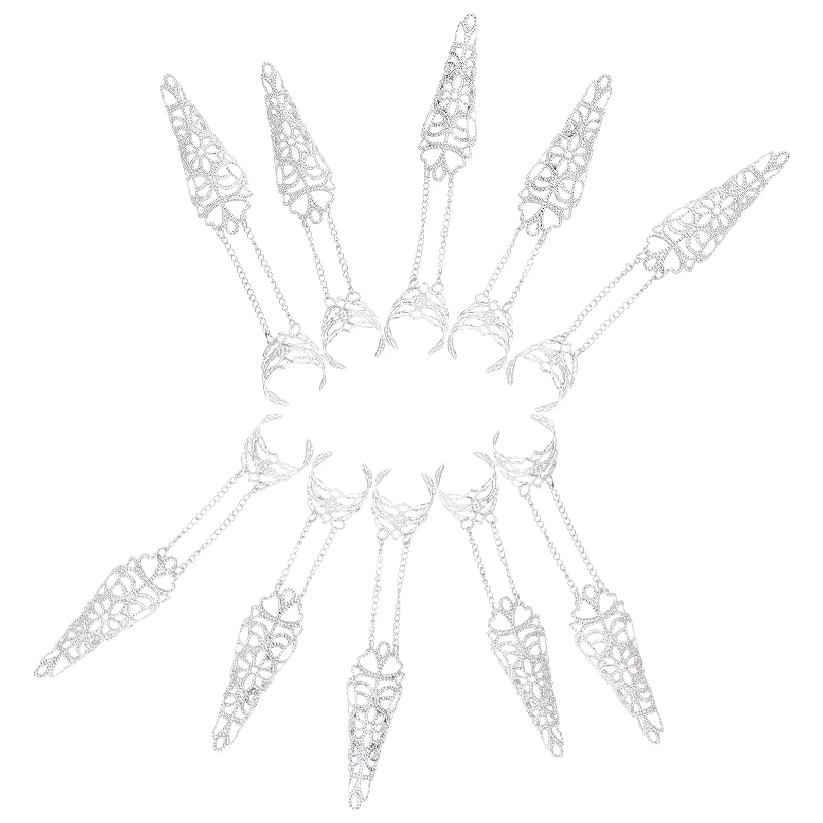 

10Pcs Halloween Hand Fingernail Tip Claw Rings Gothic Metal Nail Covers for Cosplay Costume Dance Party Accessories