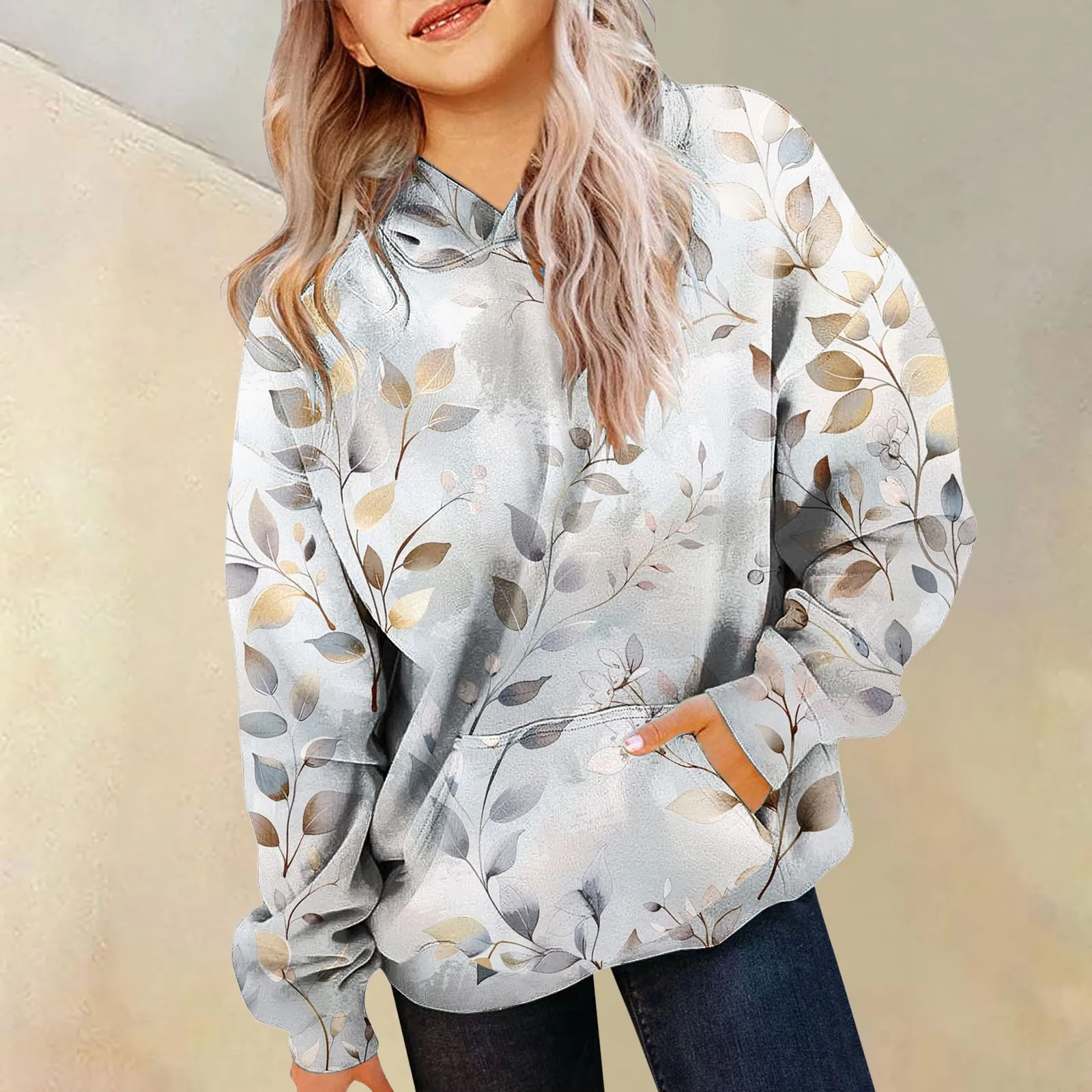 

Unisex Kids Hoodie Boys And Girls Long Sleeve Fleece Lined Maple Leaf Printed Hooded Sweatshirt Fashionable Casual Outerwear