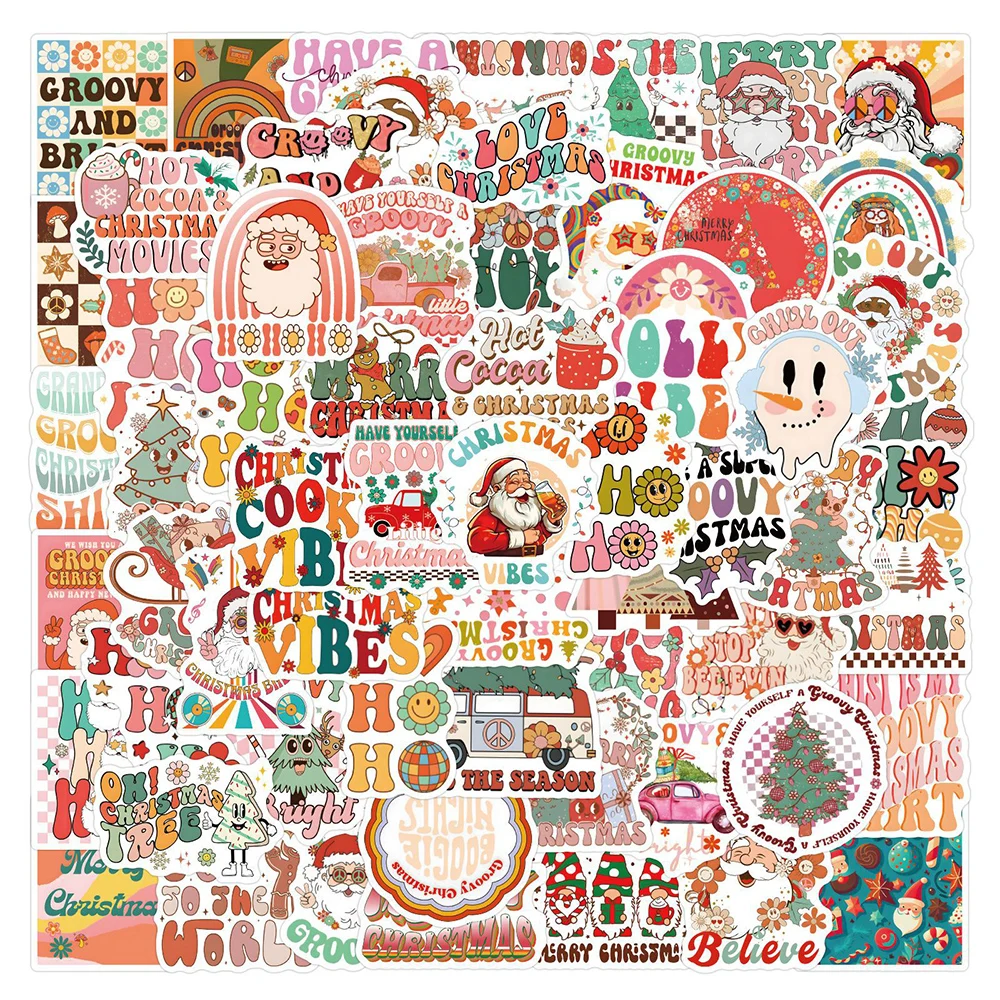 10/30/50/110pcs Cute Boho Groovy Christmas Stickers Aesthetic Decoration Decals Decorative Stationery Phone Gift Kid DIY Sticker