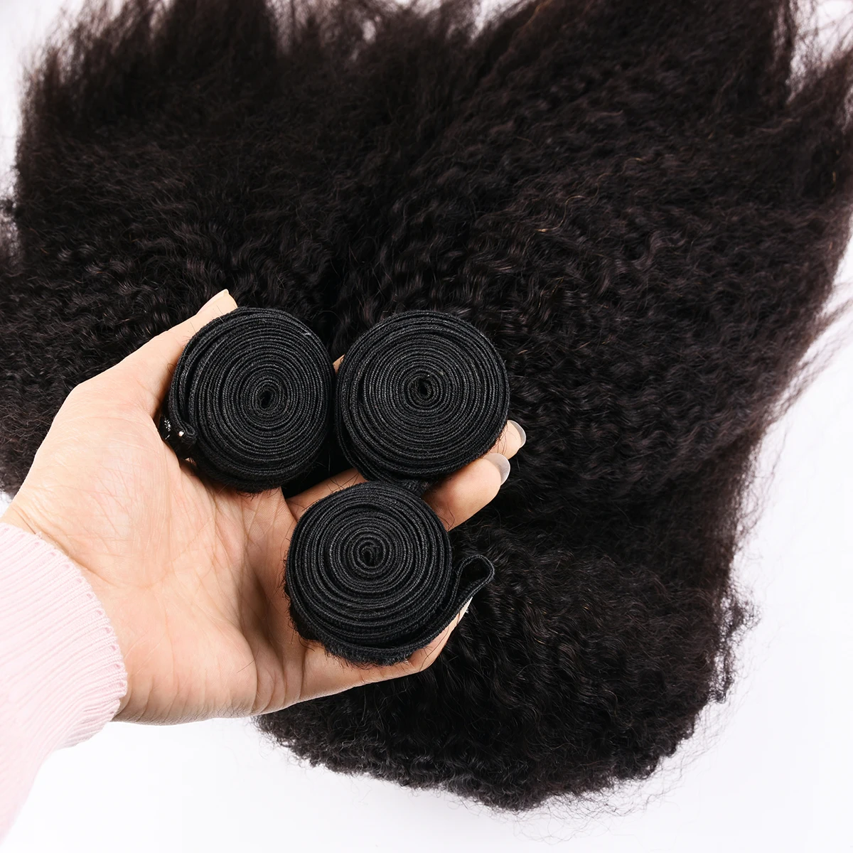 Mixed Protein Fiber Human Hair Extensions Kinky Straight Human Hair Bundles Deals For Women 30% Protein Fiber Hair Extensions