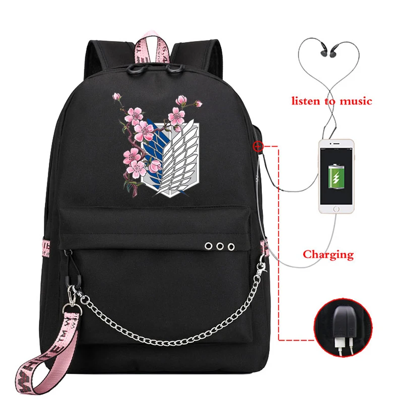 Sac à dos en toile pour femmes, sac à bandoulière tendance attaque sur Titan, sac d'école Anime pour adolescentes