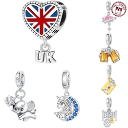 Real 925 Sterling Silver Beer mug Beads Pendant Travel and vacation Charm Fit Original Bracelets Women Gift Fine Jewelry Making