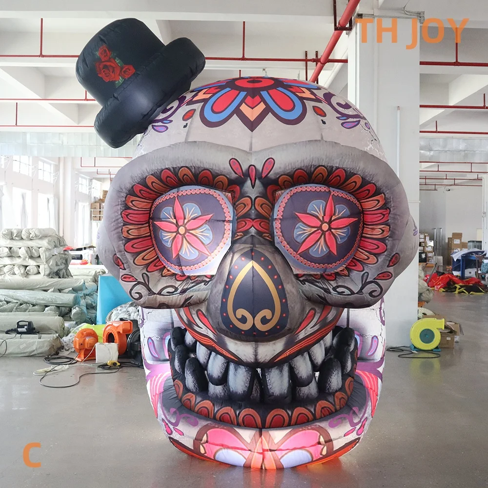 Snel luchtschip tot deur! 3m 10ft Halloween gigantische opblaasbare Halloween schedel volledige afdrukken opblaasbare clown skelet hoofd met licht