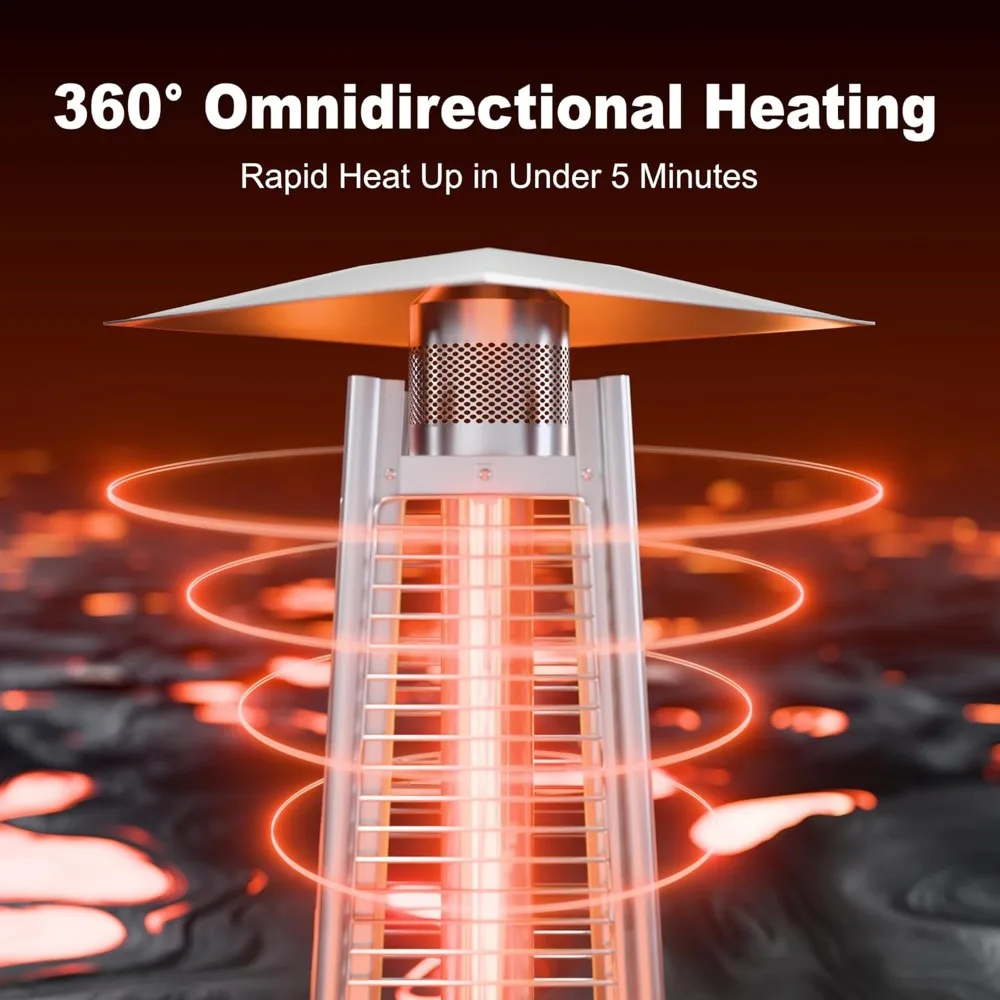 Pemanas Patio Piramida 48.000 BTU dengan Penutup & Roda, Pemanas Patio Luar Ruangan untuk Penggunaan Luar Ruangan, Perlindungan Keamanan Tiga Lapis, 8