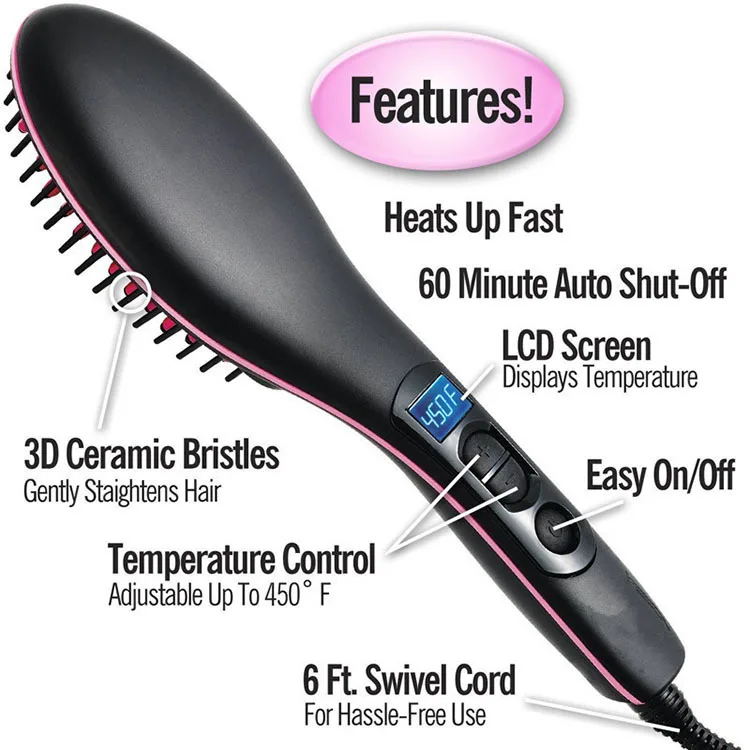 

Hair Straightener Brush Ceramic Fast Straightening Heating Hot Comb Women's Smoothing Brush Styling Tool Curling Iron
