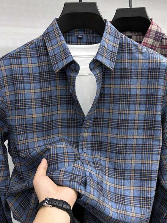 

Осенняя новинка: высококачественная мужская повседневная рубашка в клетку с длинным рукавом, свободного кроя, из хлопка, шерсти и модала, стандартный крой