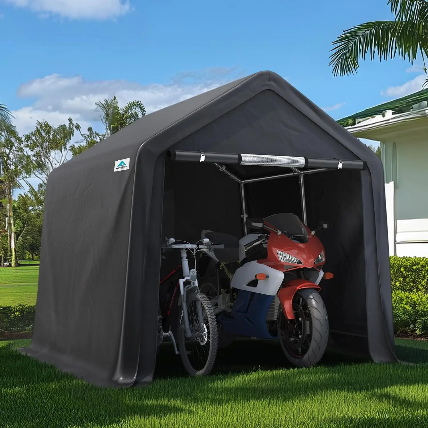 8x8 ft Portable Carport Shelter with Roll up Doors & Vents for Motorcycle ATV Anti-UV Waterproof, Customized