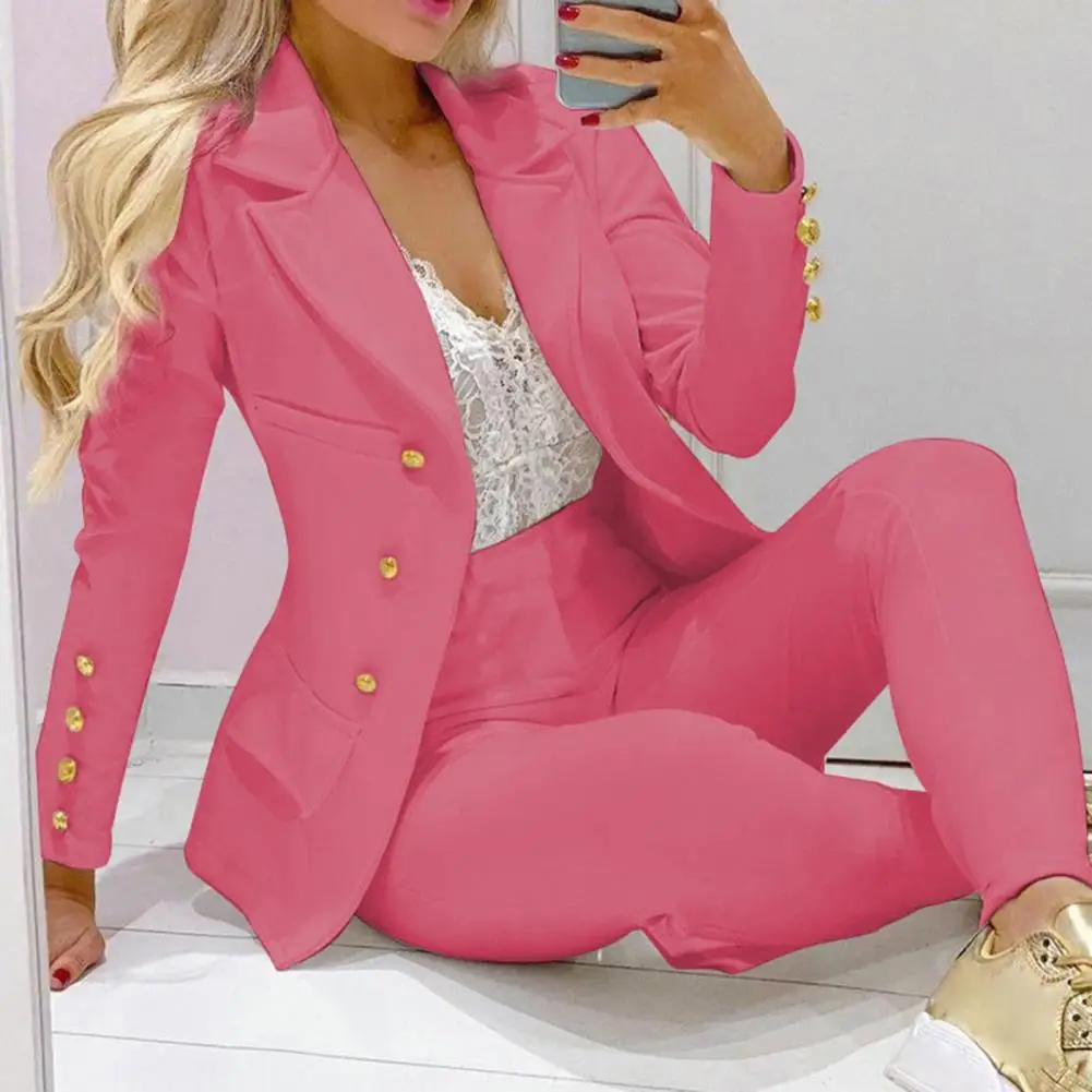 1/2 pçs/conjunto fabuloso formal feminino terno calças compridas calças formais terno cardigan cor sólida manga longa blazer terno fino