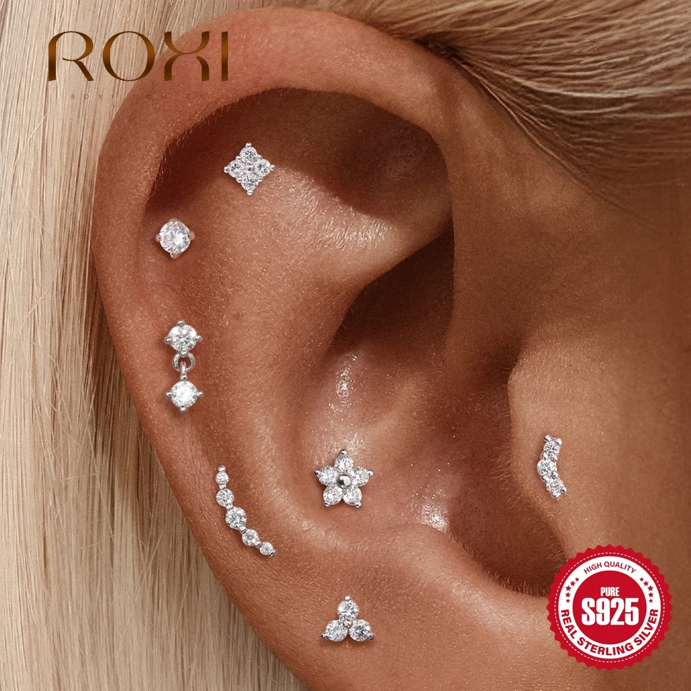 

ROXI 925 Sterling Silver Lab-Grown Diamonds Geometric Flower Piercing Earring For Women Daily Wear Anniversary Gifts Birthday