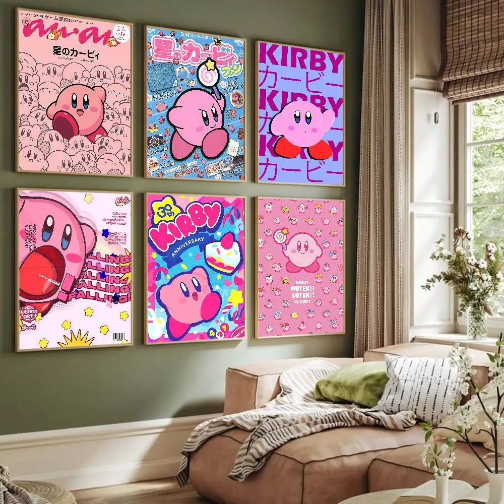 Cartoon Pink K-Kirby Anime Posters Sticky HD Quality Wall Art Retro Posters For Home Kawaii Room Decor