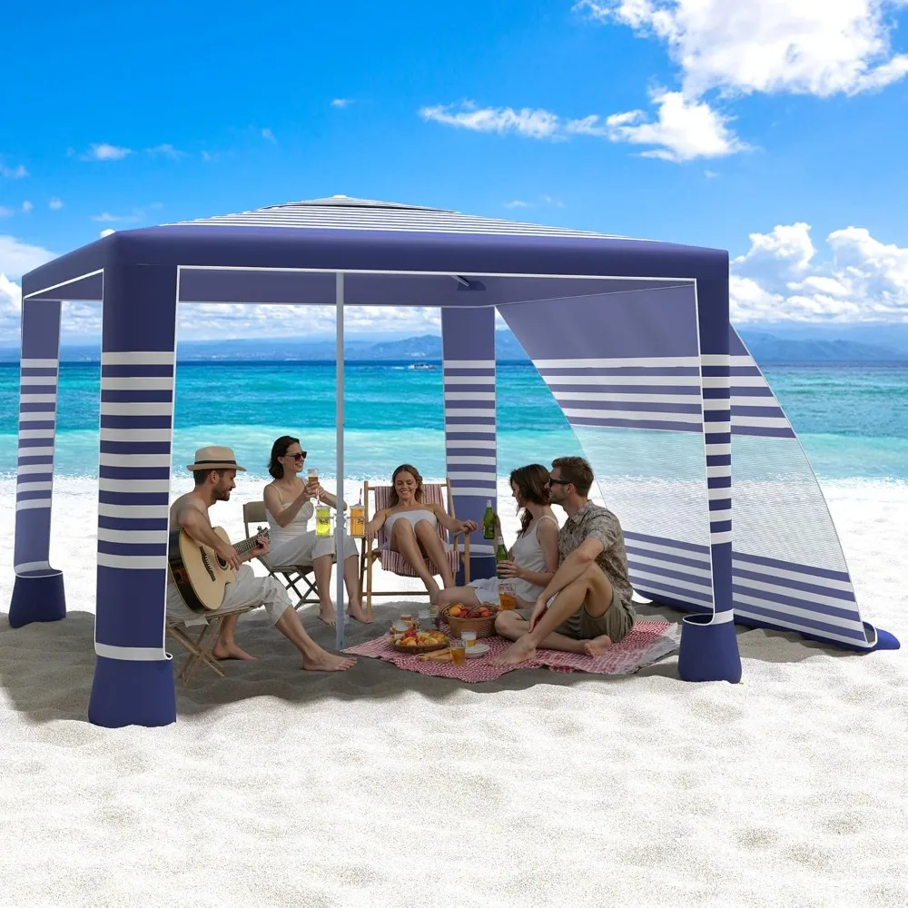 

Beach Cabana, 8'×8' Large Beach Canopy with Side Wall, UPF 50+ Protection Easy Setup Beach Tent Sun Shelter, Adjustable Height