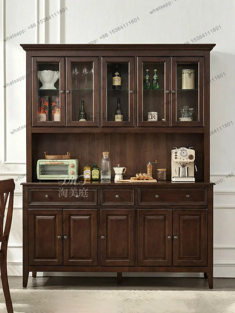 

American all-solid wood dining side wine cabinet integrated against the wall kitchen living room cabinet