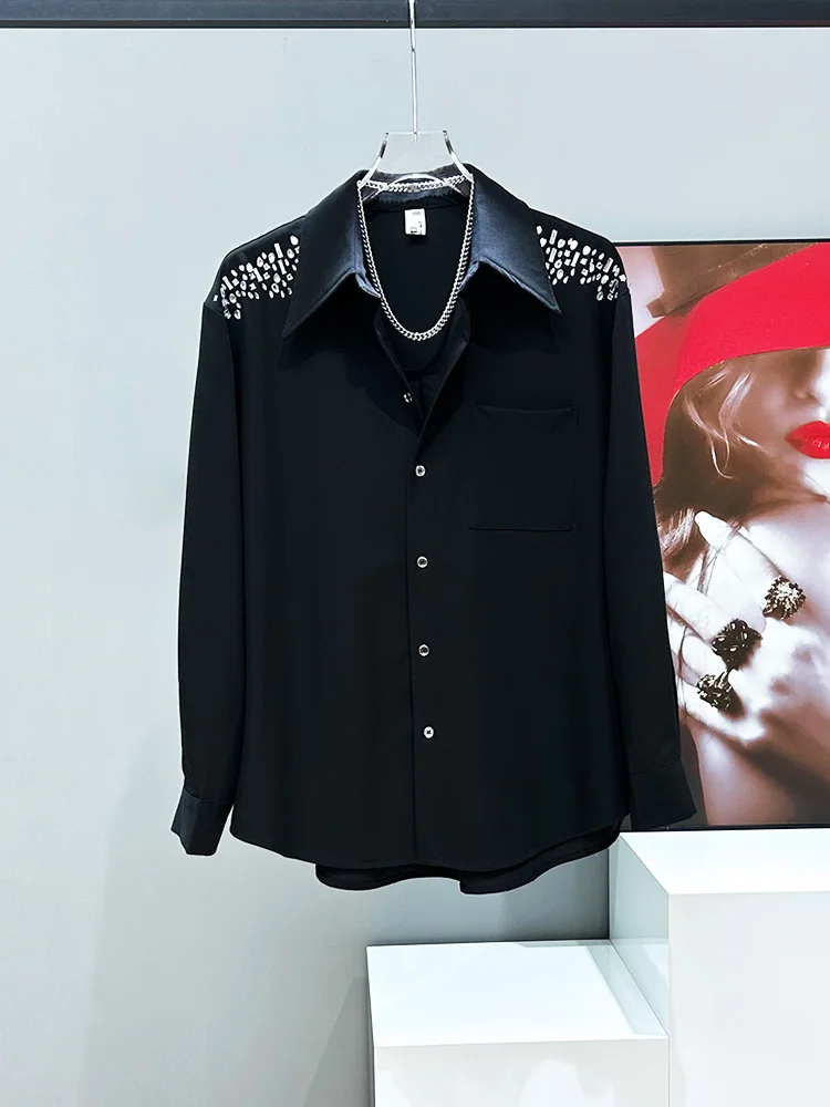 

Мужская рубашка свободного кроя с подплечниками и длинным рукавом, оригинальный дизайн, модная, весенняя, молодежная, с эффектом глажки.