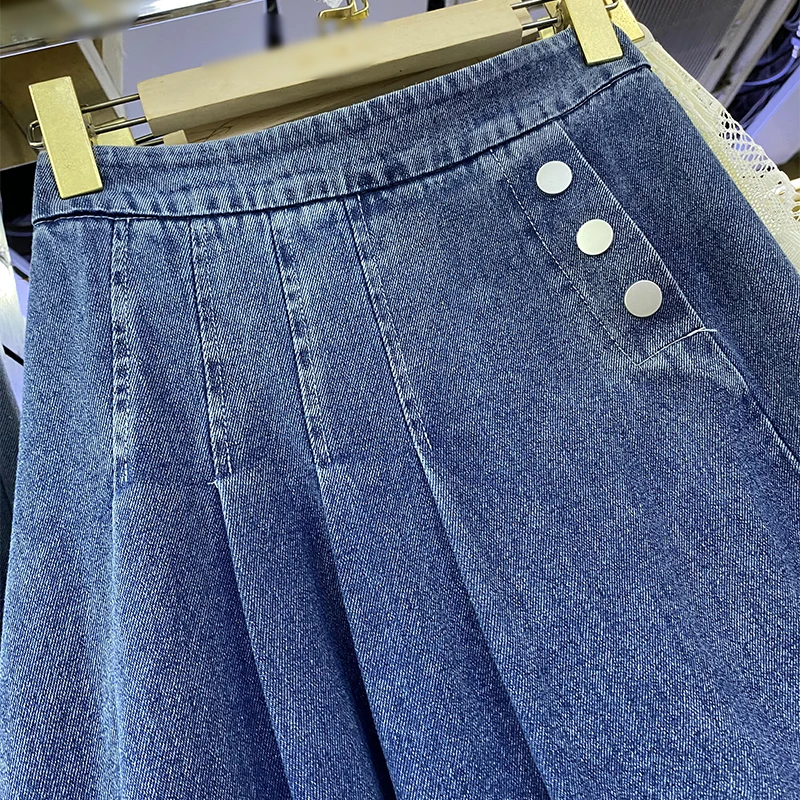 2024 Spring/Summer Long Elastic High Waist Denim Skirt Women's A-Line