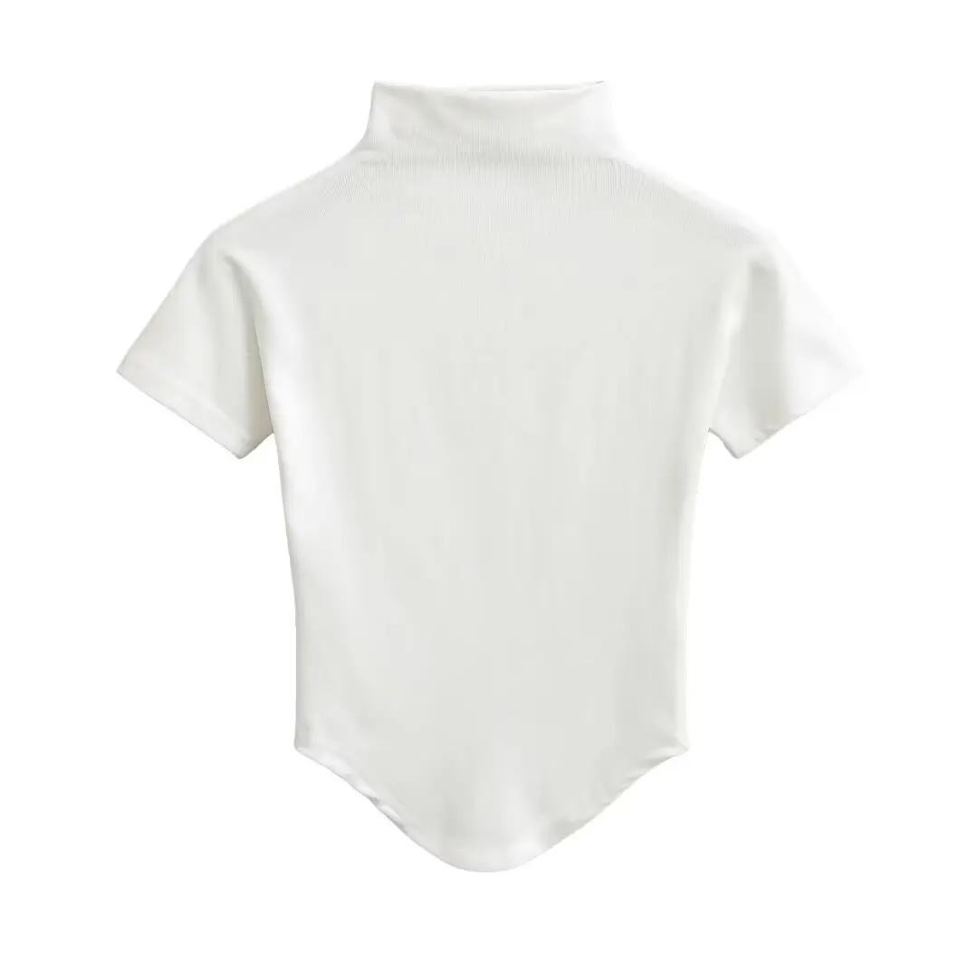 T-shirt slim fit ort Sve Strato base da donna irt High Ne Design American Hot Girl Sle Strato base con orlo ad arco elastico