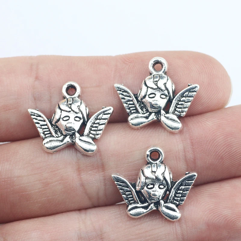 

Newest 12Pcs 17*19mm Antique Silver Color Alloy Angel Charms Necklace Earrings Pendant Accessory Charms For Jewelry Making Gifts